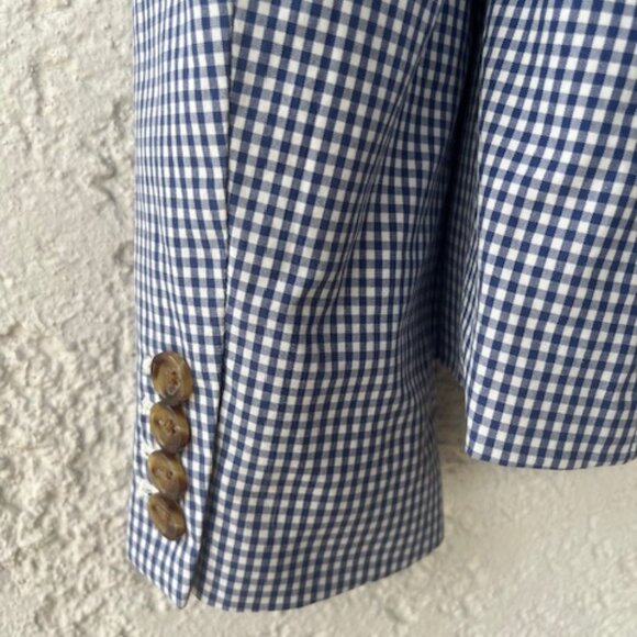 Vintage J.Crew Blue Gingham 100% Cotton Blazer - Picture 6 of 12